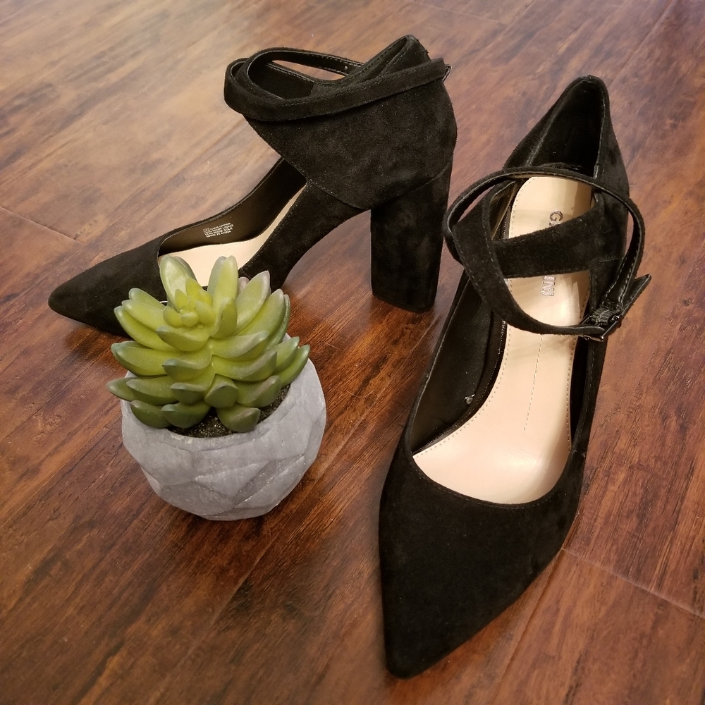GIANNI BINI🖤Black Suede Ankle Strap Block Heels - Picture 11 of 11